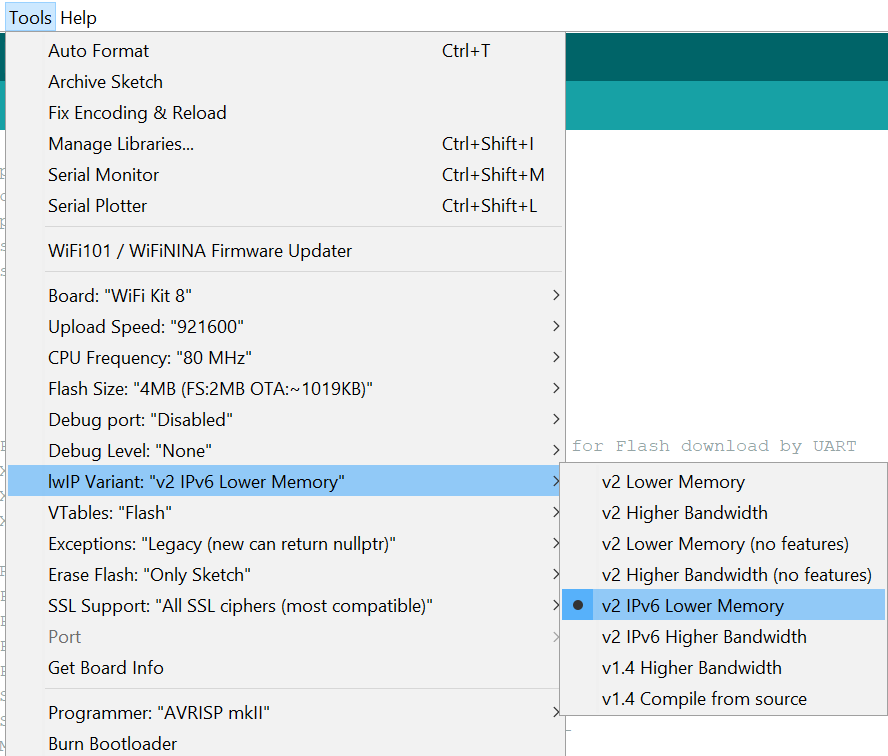 Arduino IDE IPv6