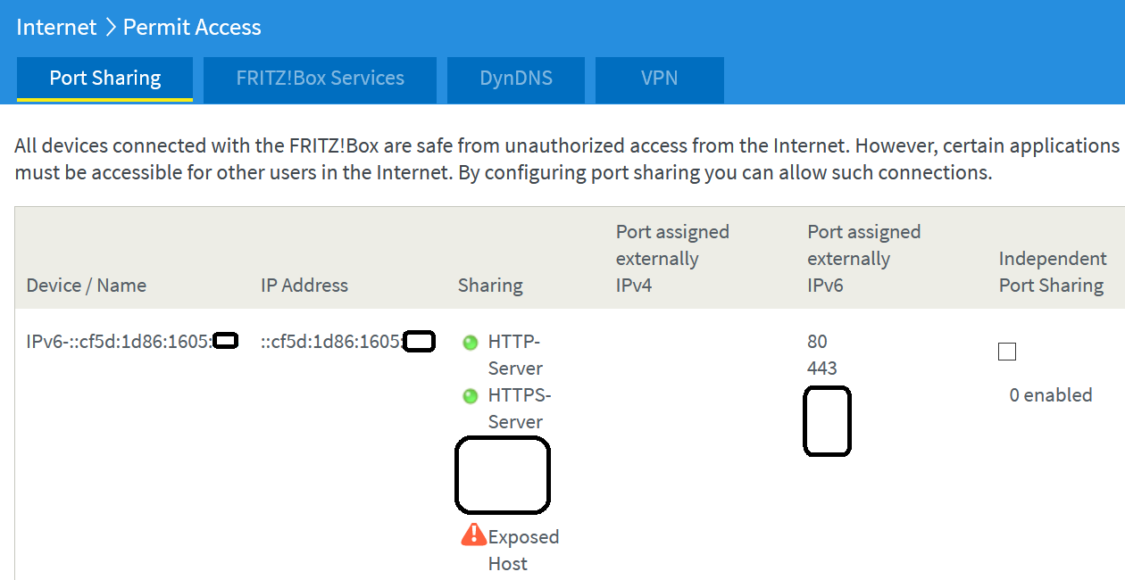Fritz!Box ipv6 port sharing image